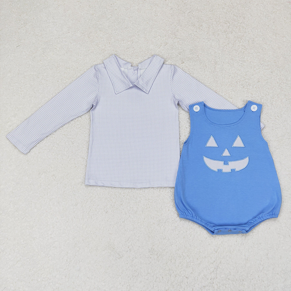 Baby Infant Blue Halloween Ghost Face 2pcs Shirt Rompers