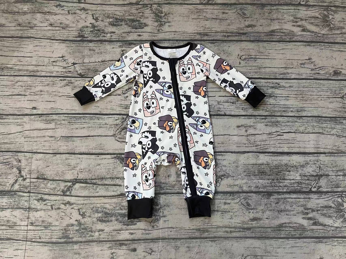 Baby Infant Boys Halloween Dogs Zip Bamboo Rompers