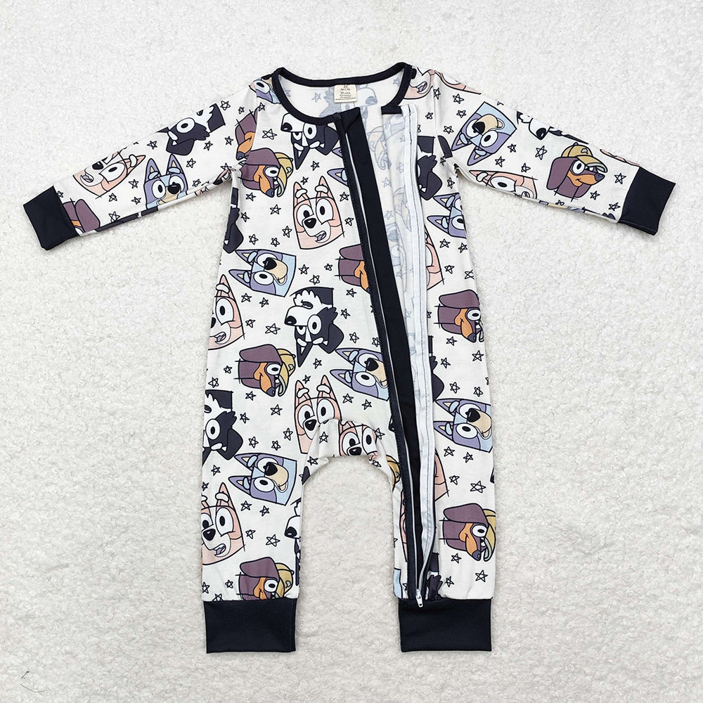 Baby Infant Boys Halloween Dogs Zip Bamboo Rompers