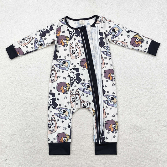 Baby Infant Boys Halloween Dogs Zip Bamboo Rompers