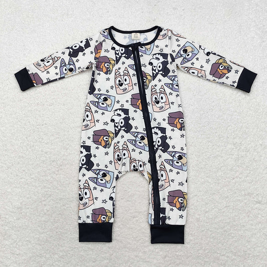 Baby Infant Boys Halloween Dogs Zip Bamboo Rompers