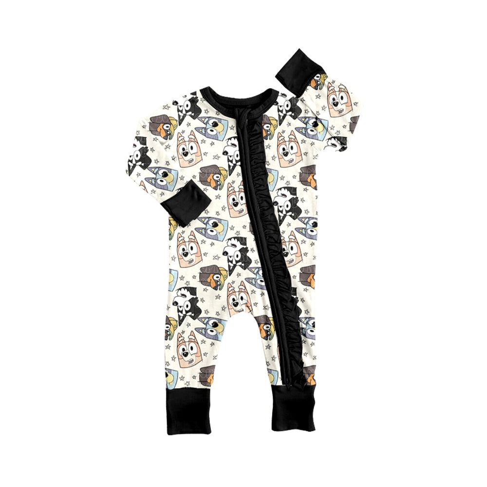 Baby Infant Girls Halloween Dogs Ruffle Zip Long Sleeve Rompers preorder