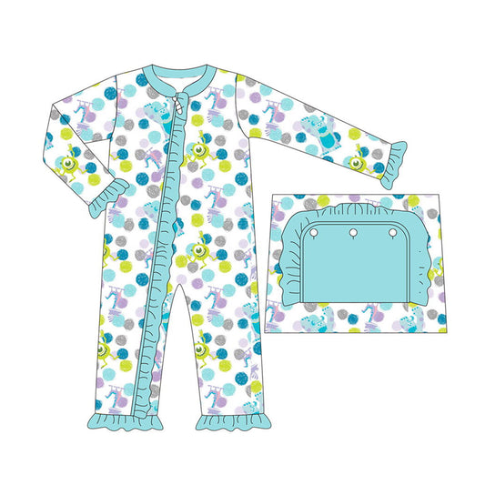 Baby Infant Girls Blue Monster Zip Long Sleeve Rompers preorder