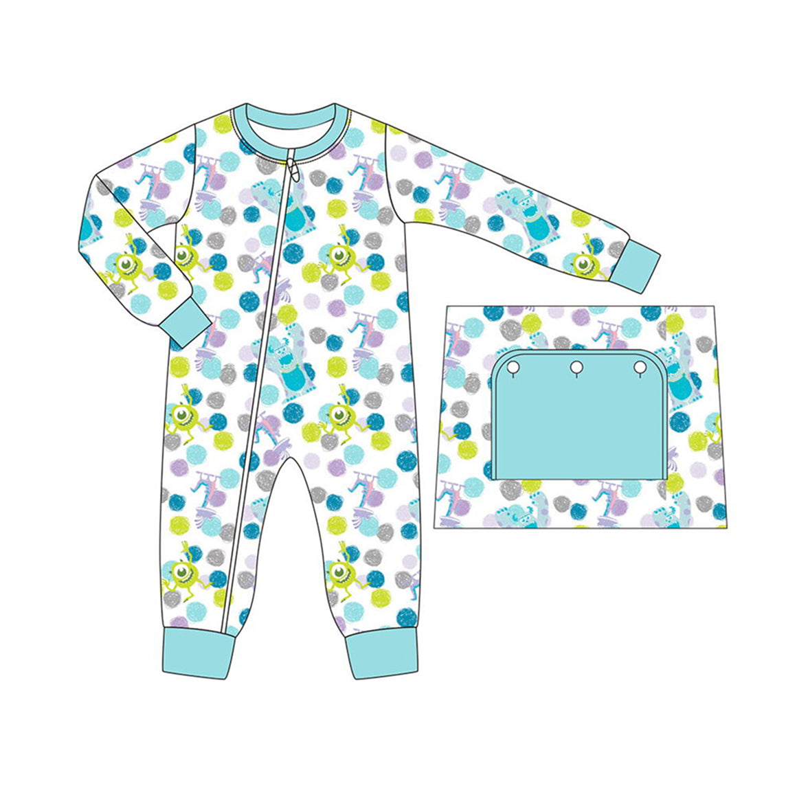 Baby Infant Boys Blue Monster Zip Long Sleeve Rompers preorder