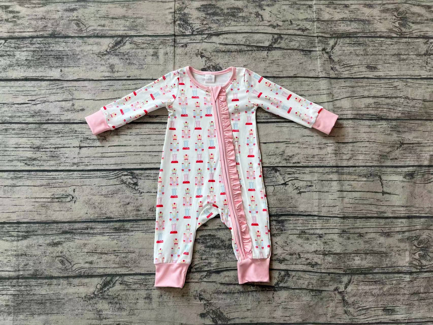 Baby Infant Girls Pink Christmas Soldier Zip Bamboo Rompers