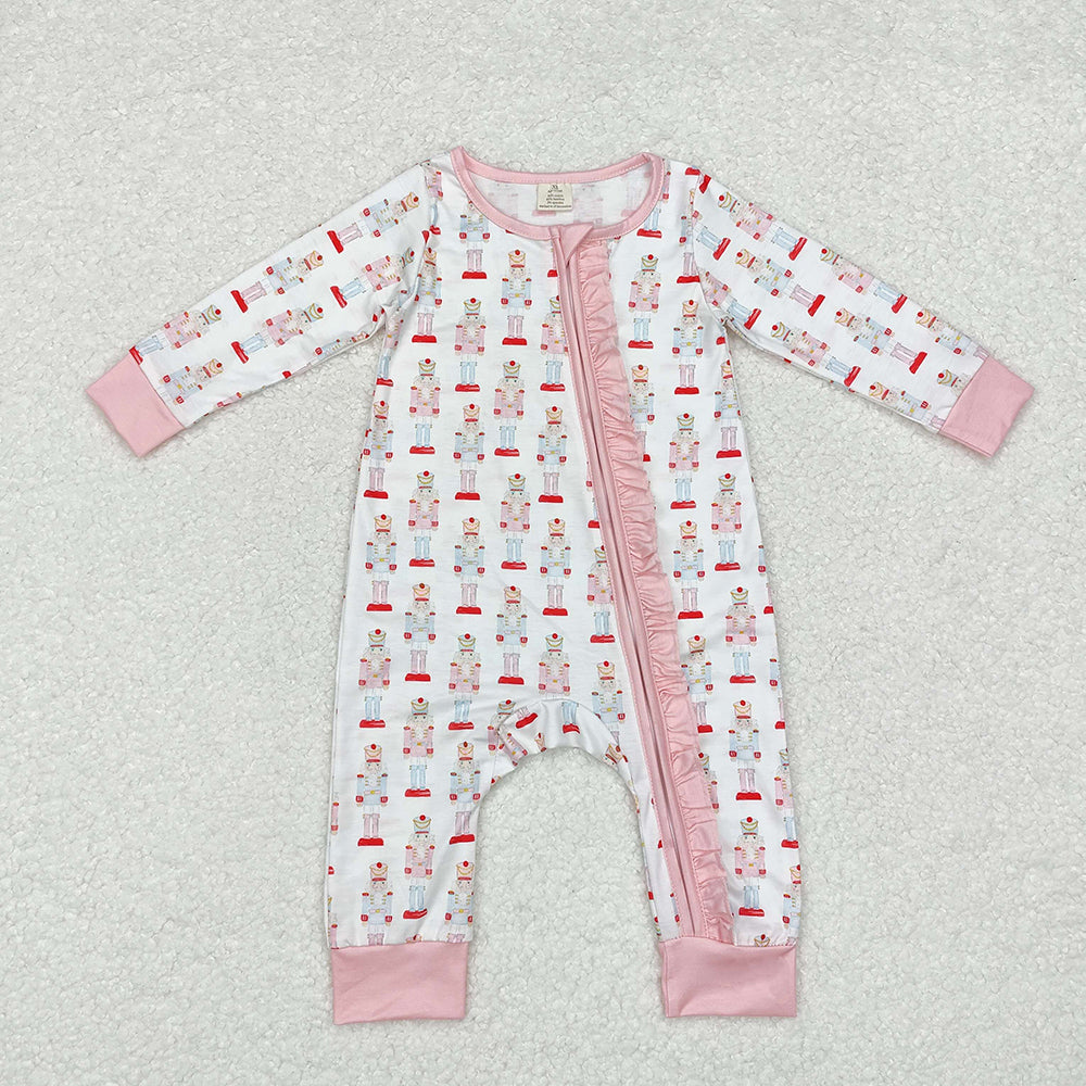 Baby Infant Girls Pink Christmas Soldier Zip Bamboo Rompers