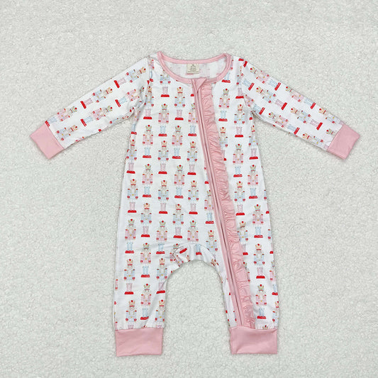 Baby Infant Girls Pink Christmas Soldier Zip Bamboo Rompers