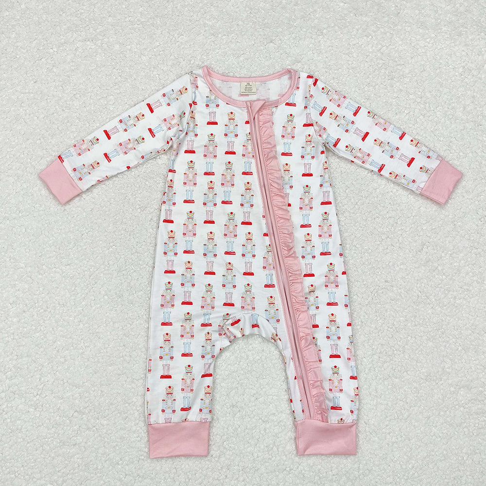 USA Shop Baby Infant Girls Pink Christmas Soldier Zip Bamboo Rompers