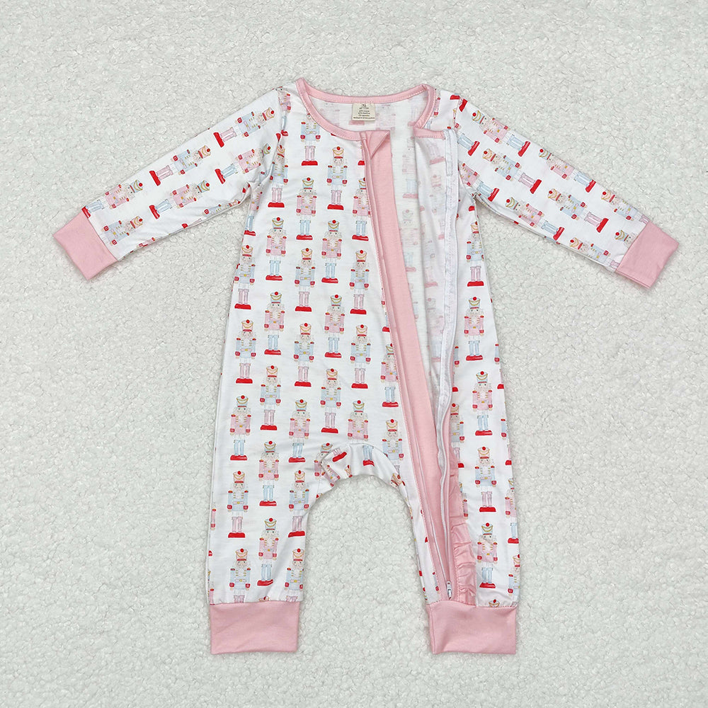 Baby Infant Girls Pink Christmas Soldier Zip Bamboo Rompers