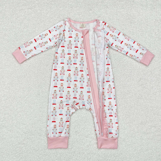 Baby Infant Girls Pink Christmas Soldier Zip Bamboo Rompers