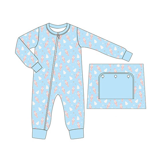 Baby Infant Boys Blue Christmas Soldier Zip Ruffle Rompers preorder