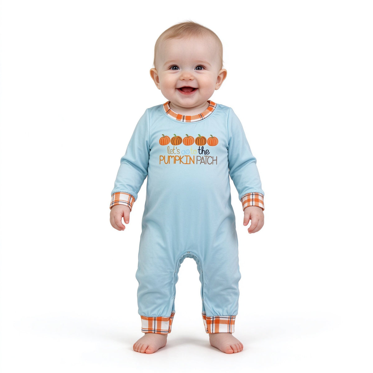 Baby Boys Long Sleeve Let's Go to The Pumpkin Patch Fall Pant Rompers