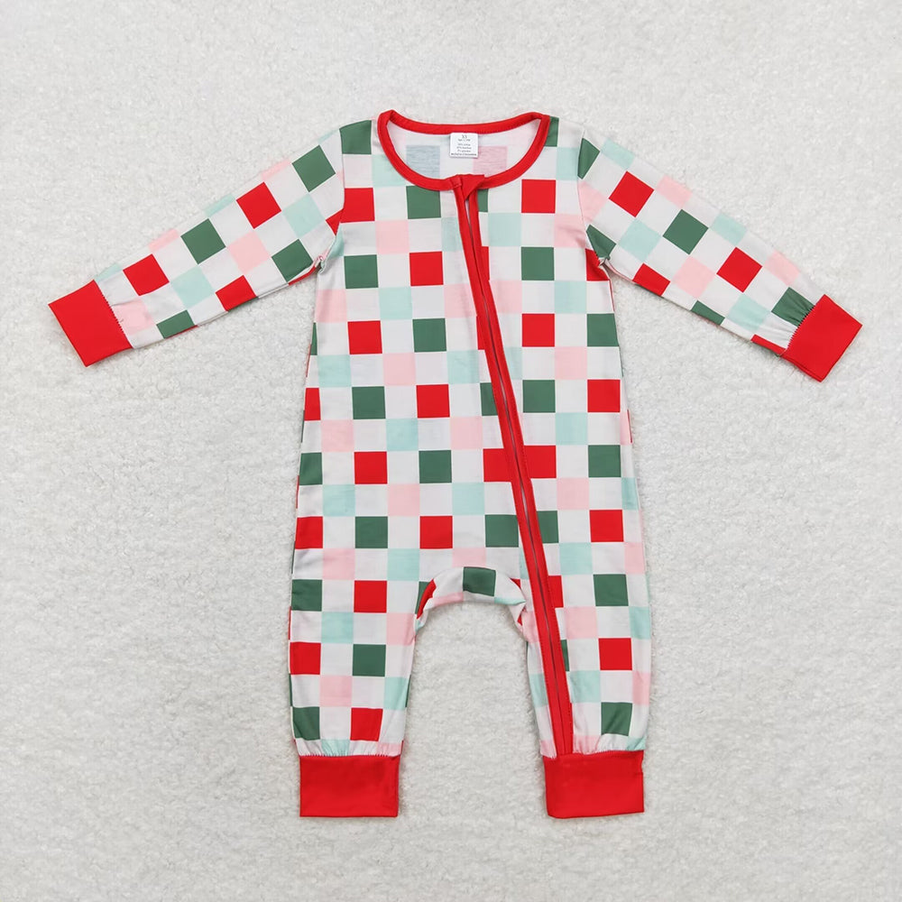 Baby Infant Christmas Redheckered Zip Bamboo Rompers