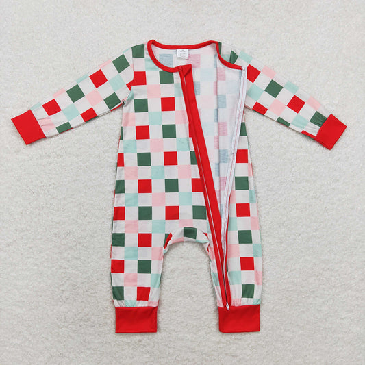 Baby Infant Christmas Redheckered Zip Bamboo Rompers