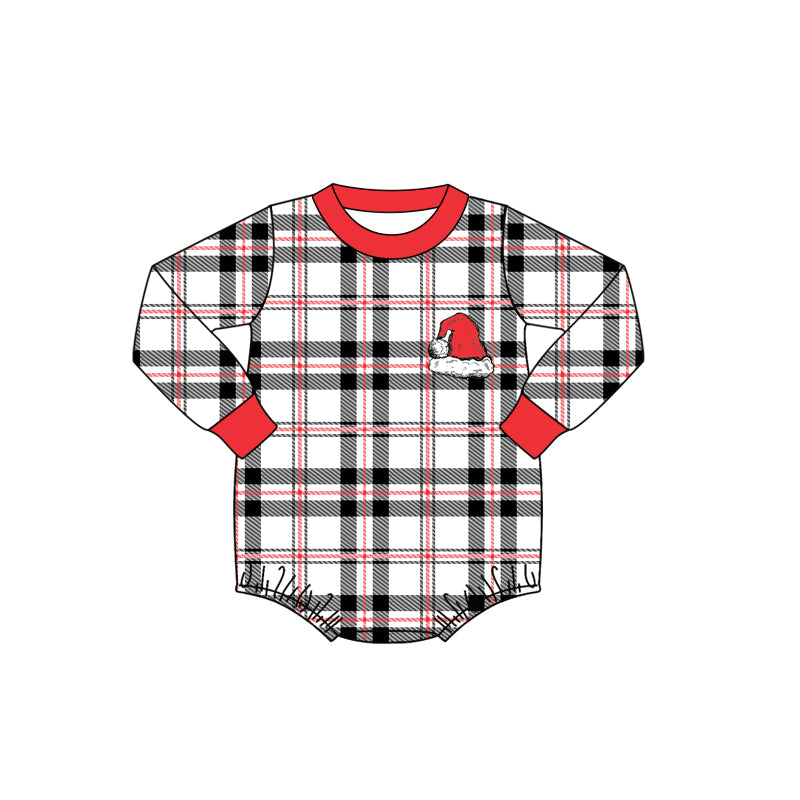 Baby Infant Boys Christmas Plaid Santa Hat Long Sleeve Rompers preorder