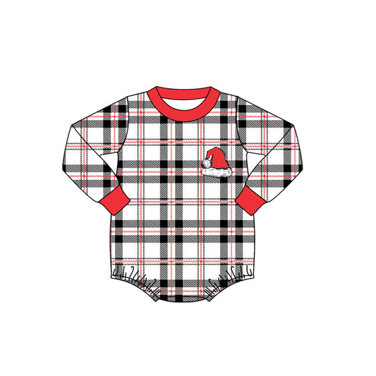 Baby Infant Boys Christmas Plaid Santa Hat Long Sleeve Rompers preorder