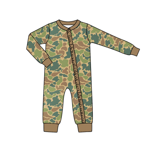 Baby Infant Girls Fall Green Camo Ruffle Zip Rompers preorder