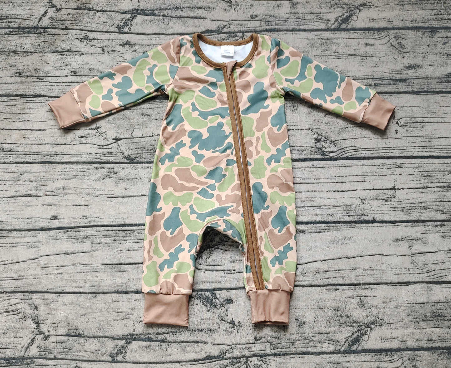 Baby Infant Boys Fall Green Camo Zip Bamboo Rompers