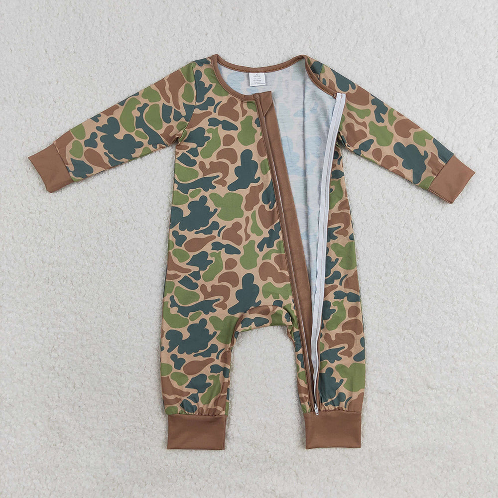 USA Shop Baby Infant Boys Fall Green Camo Zip Bamboo Rompers