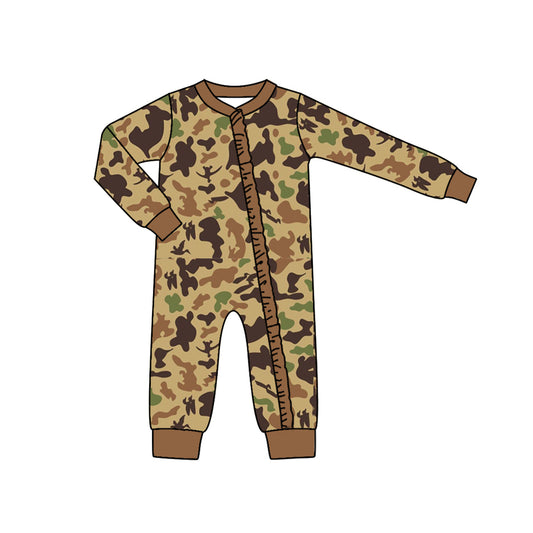 Baby Infant Girls Fall Brown Camo Ruffle Zip Rompers preorder