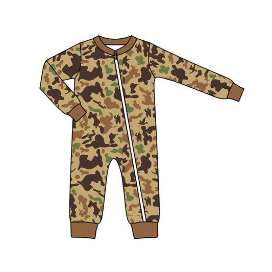 Baby Infant Boys Fall Brown Camo Zip Rompers preorder