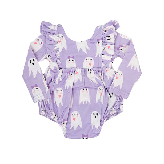 Baby Infant Girls Halloween Lavender Ghost Short Sleeve Rompers preorder