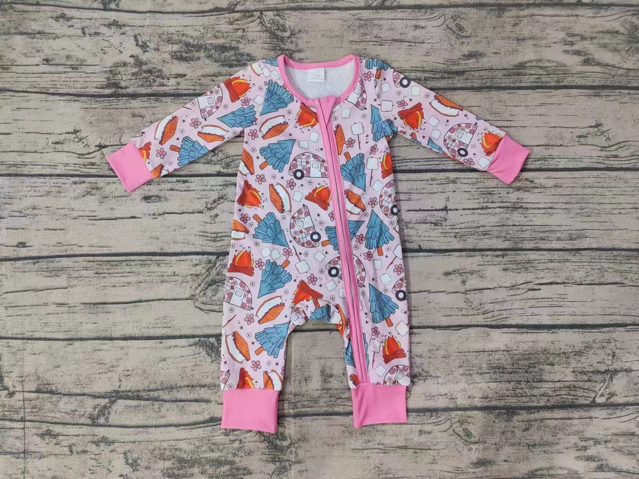 Baby Infant Girls Christmas Tree Pink Bamboo Zip Rompers