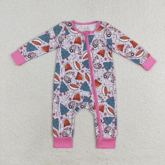 Baby Infant Girls Christmas Tree Pink Bamboo Zip Rompers