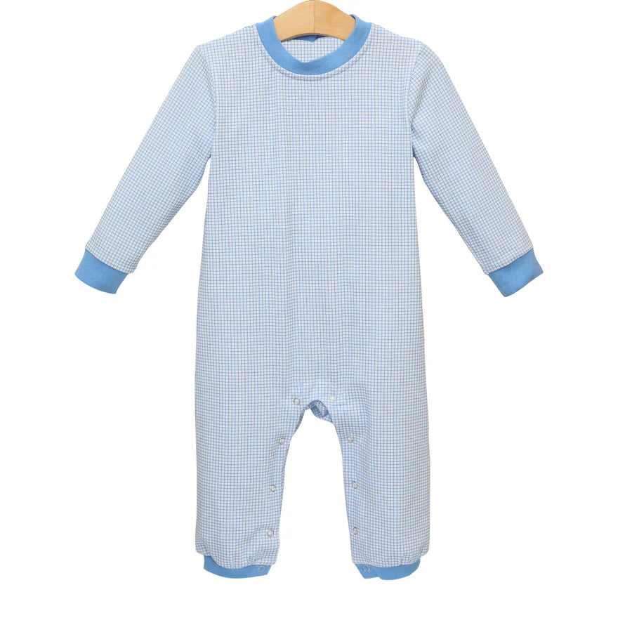 Baby Boys Blue Checkered Long Sleeve Rompers preorder