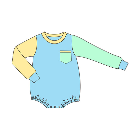 Baby Infant Boys Blue Pockets Long Sleeve Rompers preorder