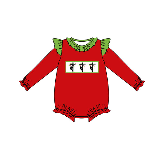 Baby Infant Girls Christmas Line Red Long Sleeve Rompers preorder