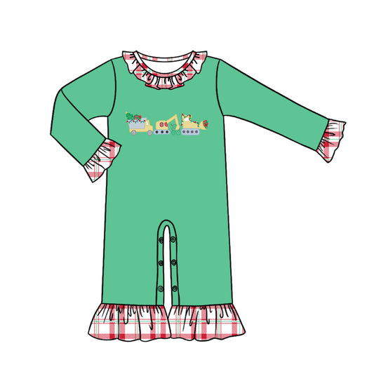 Baby Infant Girls Christmas Tractor Long Sleeve Rompers preorder