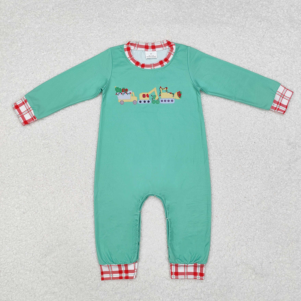 Baby Infant Boys Christmas Tractor Long Sleeve Rompers