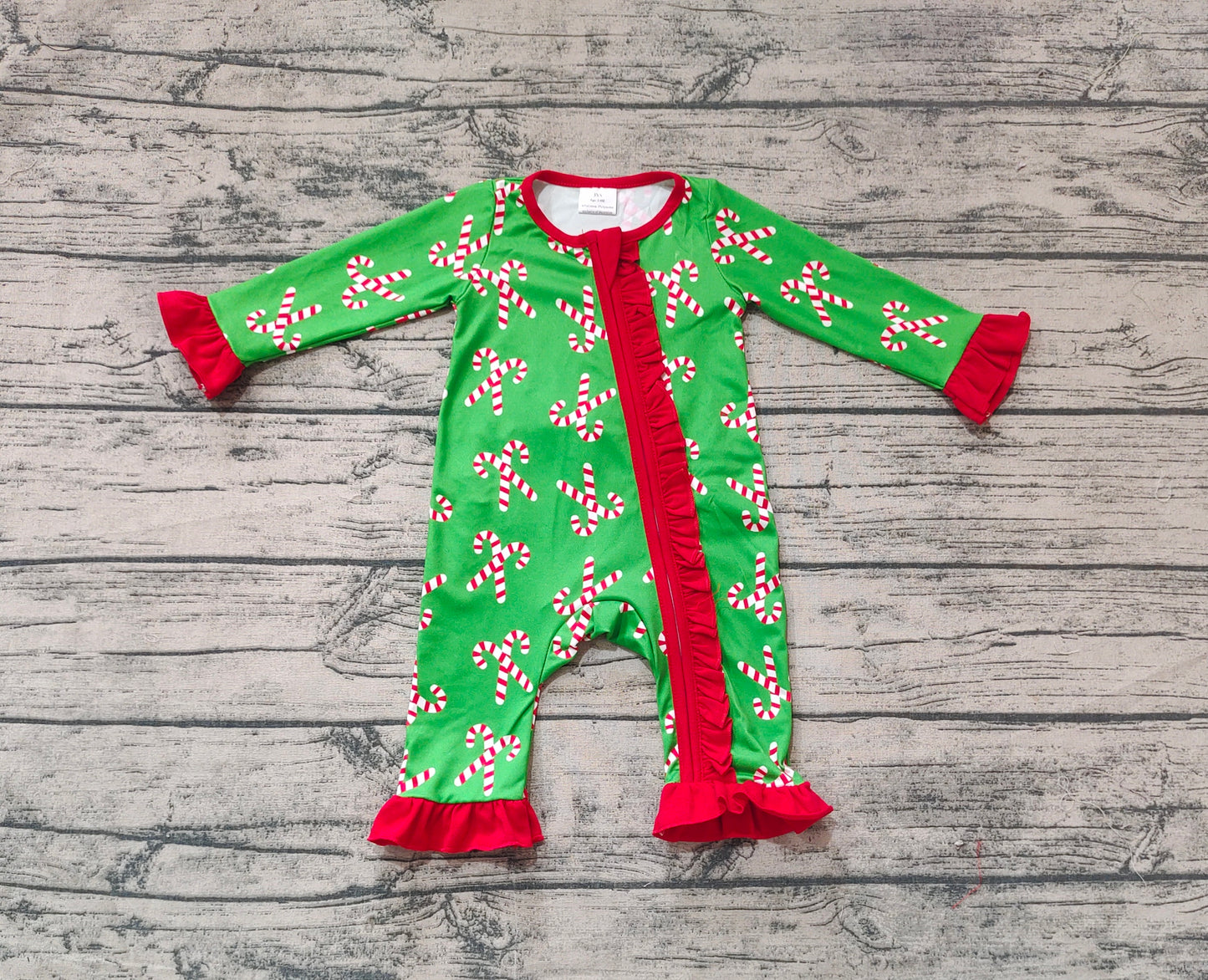 Baby Infant Girls Christmas Candy Cane Long Sleeve Zip Rompers