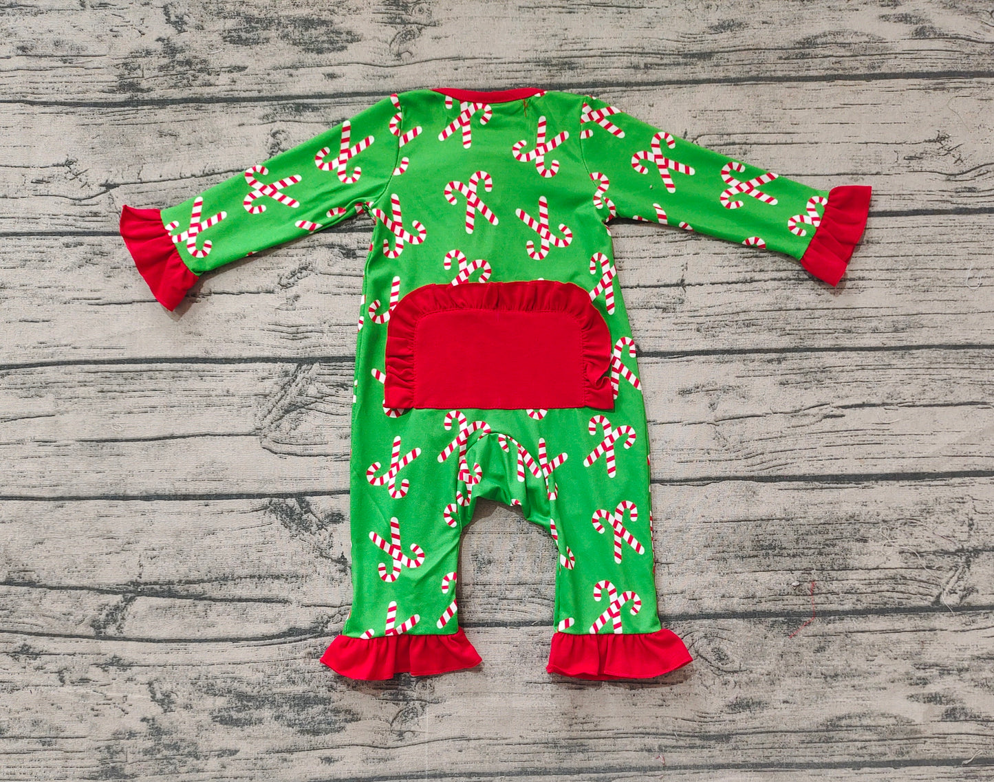 Baby Infant Girls Christmas Candy Cane Long Sleeve Zip Rompers