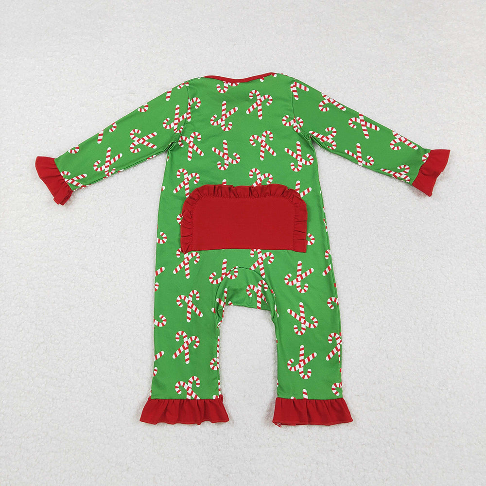 Baby Infant Girls Christmas Candy Cane Long Sleeve Zip Rompers