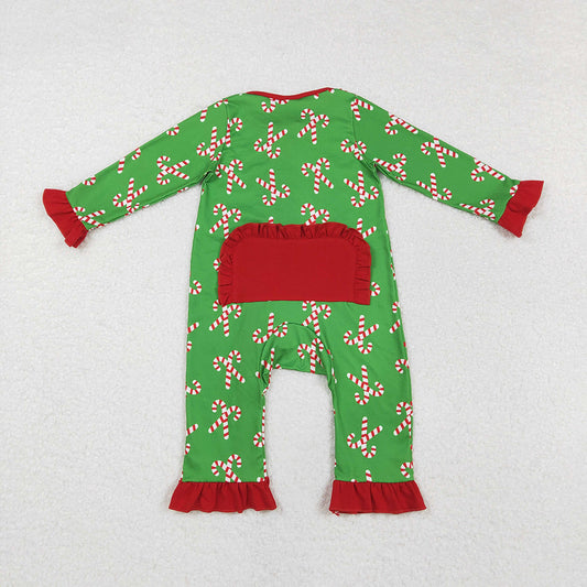 Baby Infant Girls Christmas Candy Cane Long Sleeve Zip Rompers