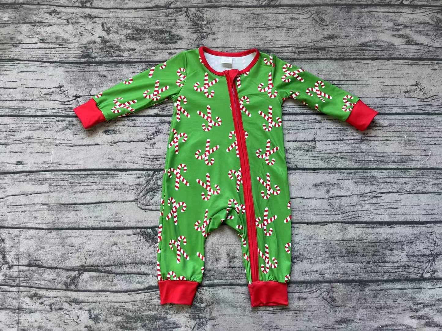 Baby Infant Boys Christmas Candy Cane Long Sleeve Zip Rompers