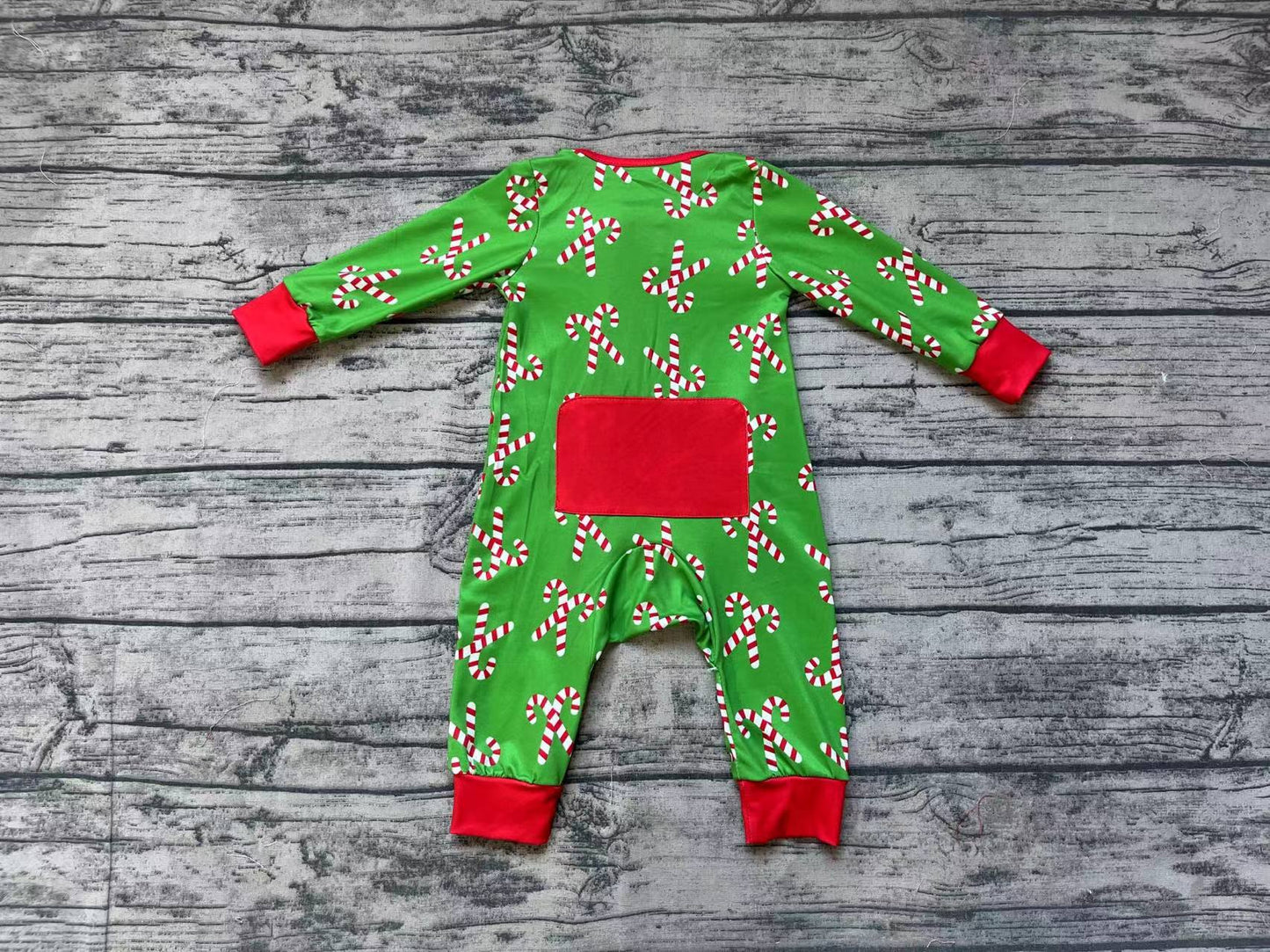 Baby Infant Boys Christmas Candy Cane Long Sleeve Zip Rompers