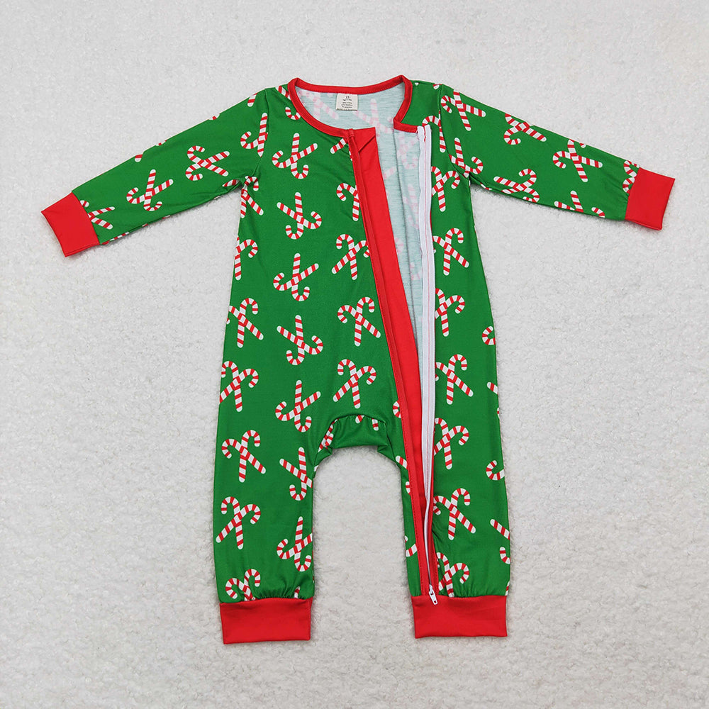 Sibling Baby Boys Girls Christmas Candy Cane Pant Pajamas Sets Zipper Footie Rompers