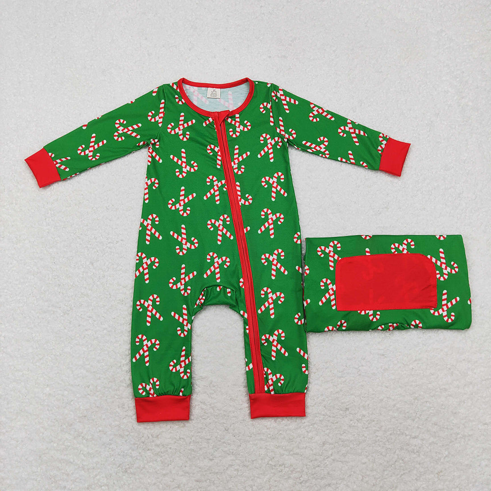 Baby Infant Boys Christmas Candy Cane Long Sleeve Zip Rompers