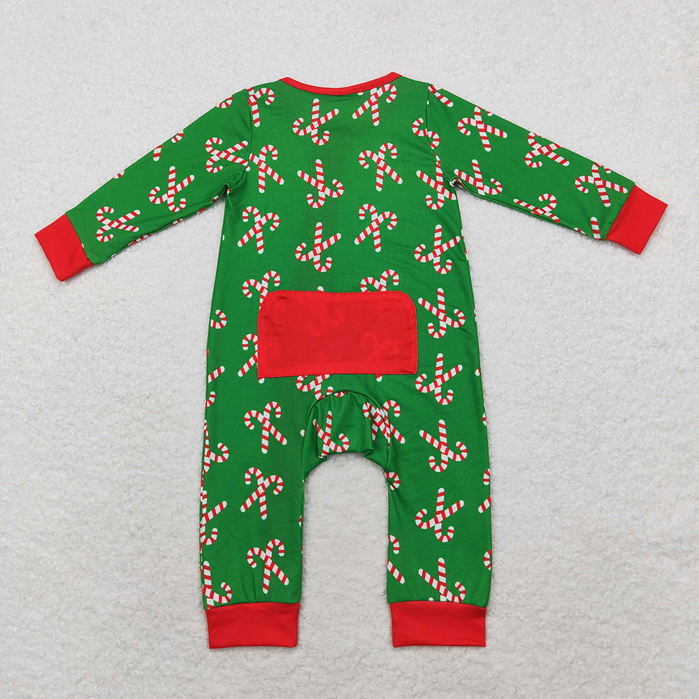 Baby Infant Boys Christmas Candy Cane Long Sleeve Zip Rompers