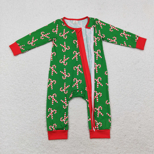 Baby Infant Boys Christmas Candy Cane Long Sleeve Zip Rompers