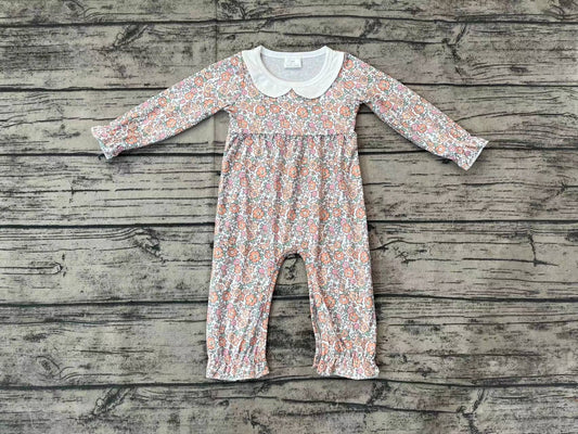 Baby Infant Girls Pink Flowers Long Sleeve Rompers