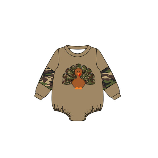 Baby Infant Boys Thanksgiving Turkey Camo Long Sleeve Rompers preorder