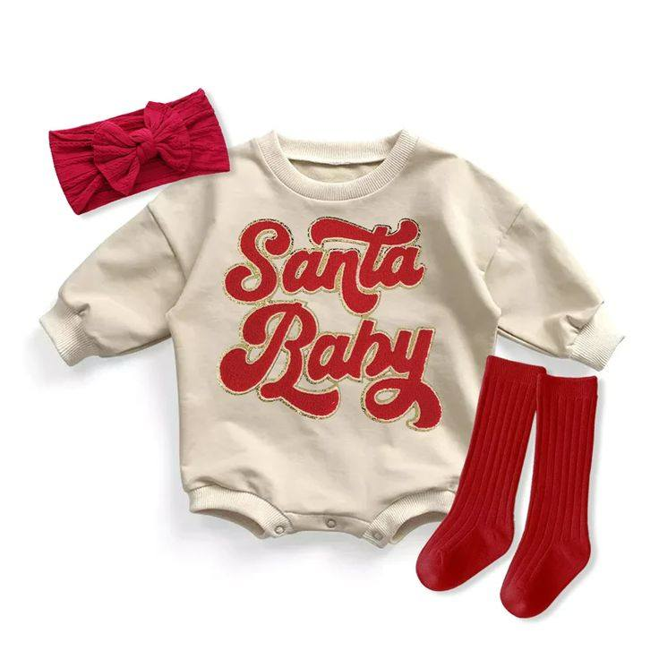 Baby Infant Boys Christmas Santa Baby Long Sleeve Rompers preorder