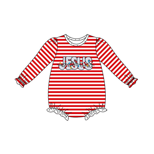 Baby Infant Girls Christmas Stripes Jesus Long Sleeve Rompers preorder