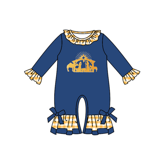 Baby Infant Girls Christmas Blue Nativity Long Sleeve Rompers preorder