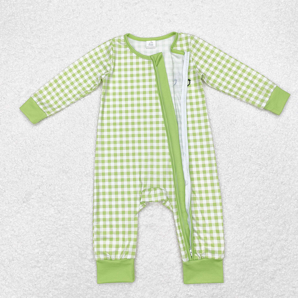 Baby Infant Boys Christmas Green Face Smile Zip Bamboo Rompers