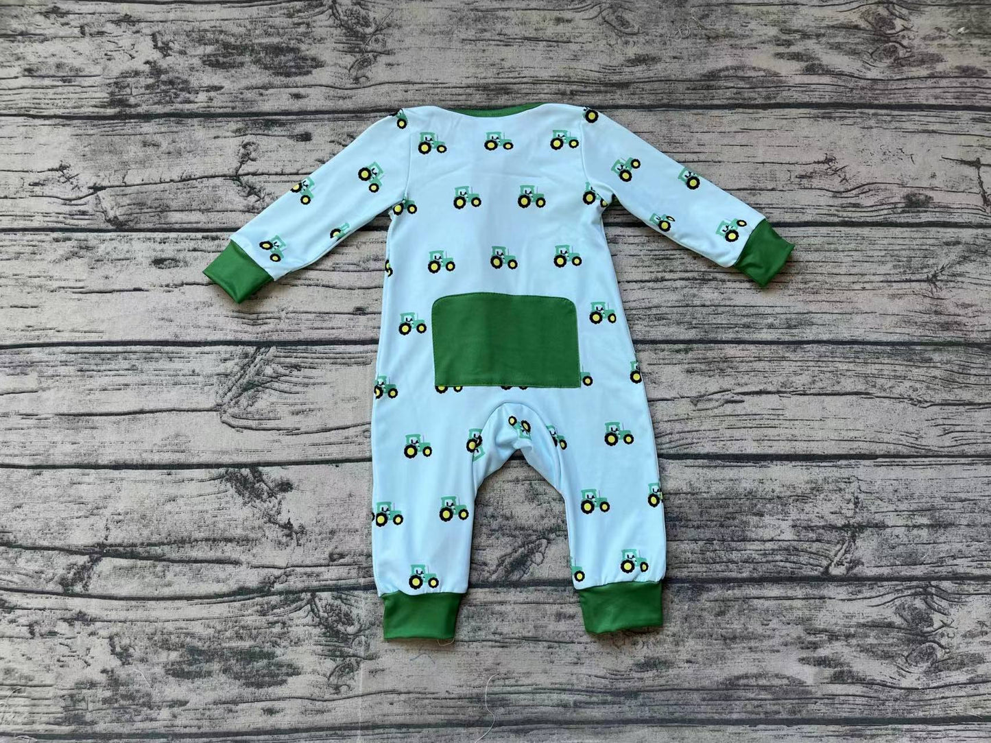 Baby Infant Boys Green Tractors Bamboo Zip Rompers